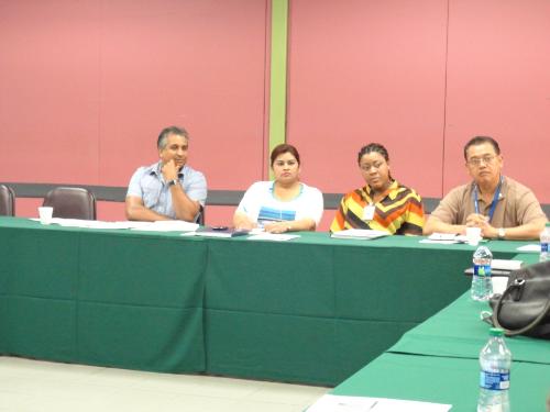 Executive Director, Dr. Robin Maraj, Assistant Manager of ATEC, Malini Bridglalsingh and Team listen to ideas from lecturers.